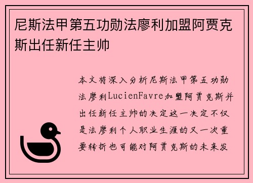 尼斯法甲第五功勋法廖利加盟阿贾克斯出任新任主帅 尼斯法甲第五功勋法廖利加盟阿贾克斯出任新任主帅